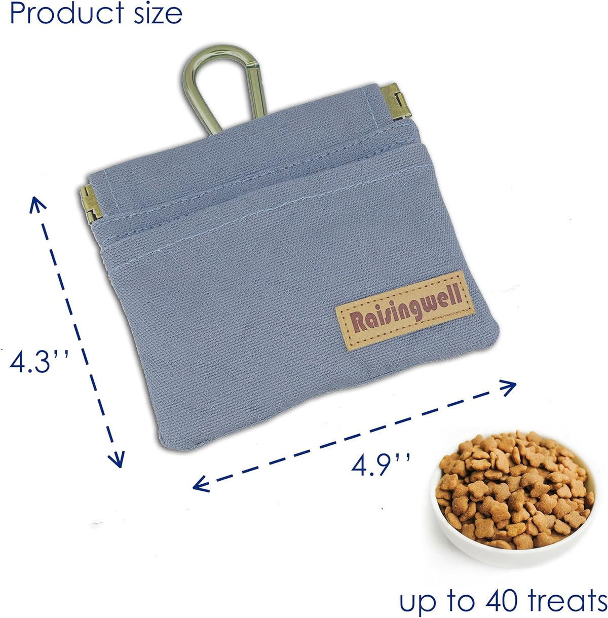 Raisingwell Dog Treat Pouch, Black Pocket Sized Pet Training Pouch, Cotton Fabric, Hand Free Dog Walking Bag with Carabiner, Self-Closing Pet Feed Snack Reward, for Pet Puppy Travel or Outdoor Use - PuriLite