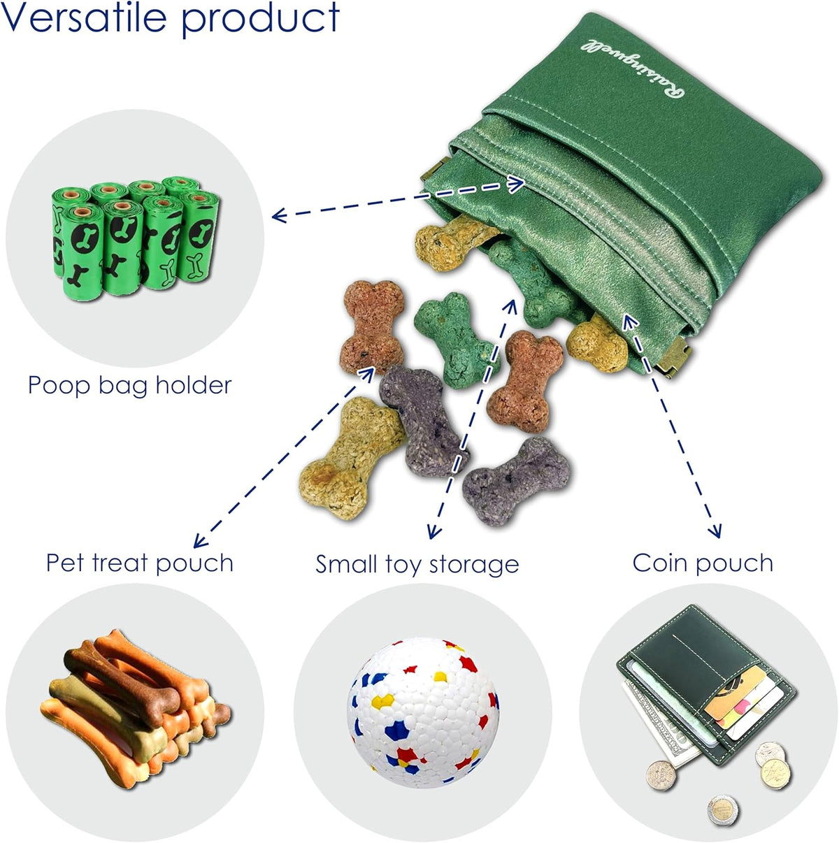Raisingwell Dog Treat Pouch, Black Pocket Sized Pet Training Pouch, Cotton Fabric, Hand Free Dog Walking Bag with Carabiner, Self-Closing Pet Feed Snack Reward, for Pet Puppy Travel or Outdoor Use - PuriLite