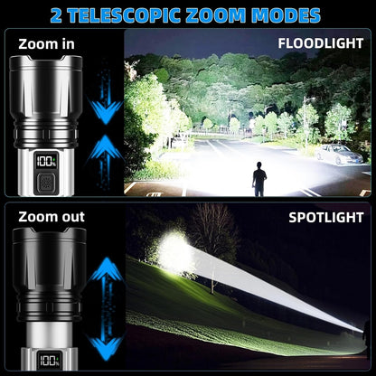 Flashlight Rechargeable 990000 High Lumens, Super Bright LED Flash Light with LCD Digital Display, Tactical Flashlights with IPX7 Waterproof, 6 Modes Brightest Flashlight for Camping, Emergency - PuriLite