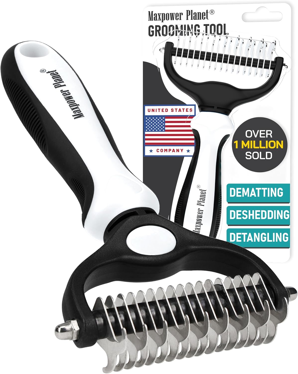 Maxpower Planet Pet Grooming Brush - Double Sided Shedding, Dematting - Undercoat Rake for Dogs - Dog Grooming Brush - Deshedding Brush for Dogs - Dog Brush, Cat Brush, Reduce Shedding by 95%, Black - PuriLite
