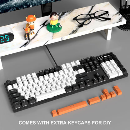 Mechanical Gaming Keyboard, 104 Keys White Backlit Mechanical Keyboards with Red Switches & Double-Shot Keycaps, MageGee Wired Ergonomic Computer Keyboard for Desktop, PC Gamers (White & Blue) - PuriLite