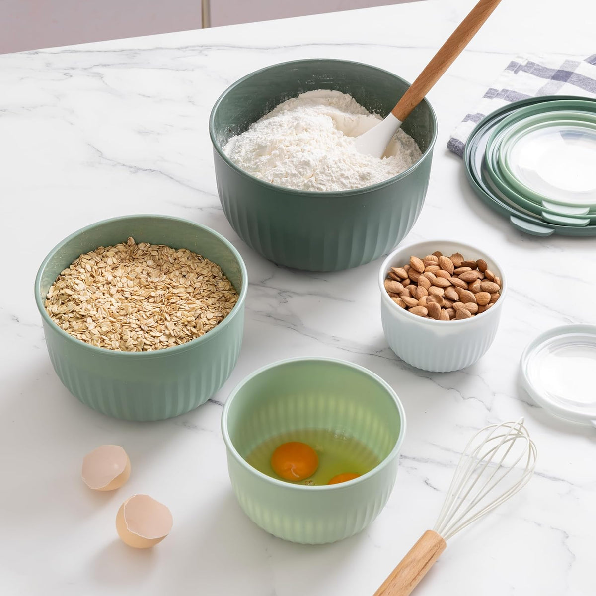 COOK WITH COLOR Prep Bowls with Lids- 8 Piece Nesting Plastic Small Mixing Bowl Set with Lids (Teal Ombre) - PuriLite