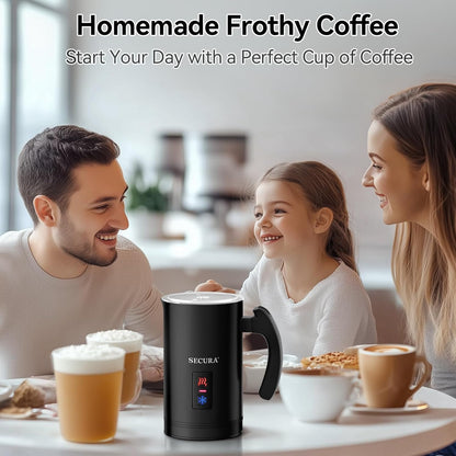 Secura Electric Milk Frother, Automatic Milk Steamer Warm or Cold Foam Maker for Coffee, Cappuccino, Latte, Stainless Steel Milk Warmer with Strix Temperature Controls (Black) - PuriLite