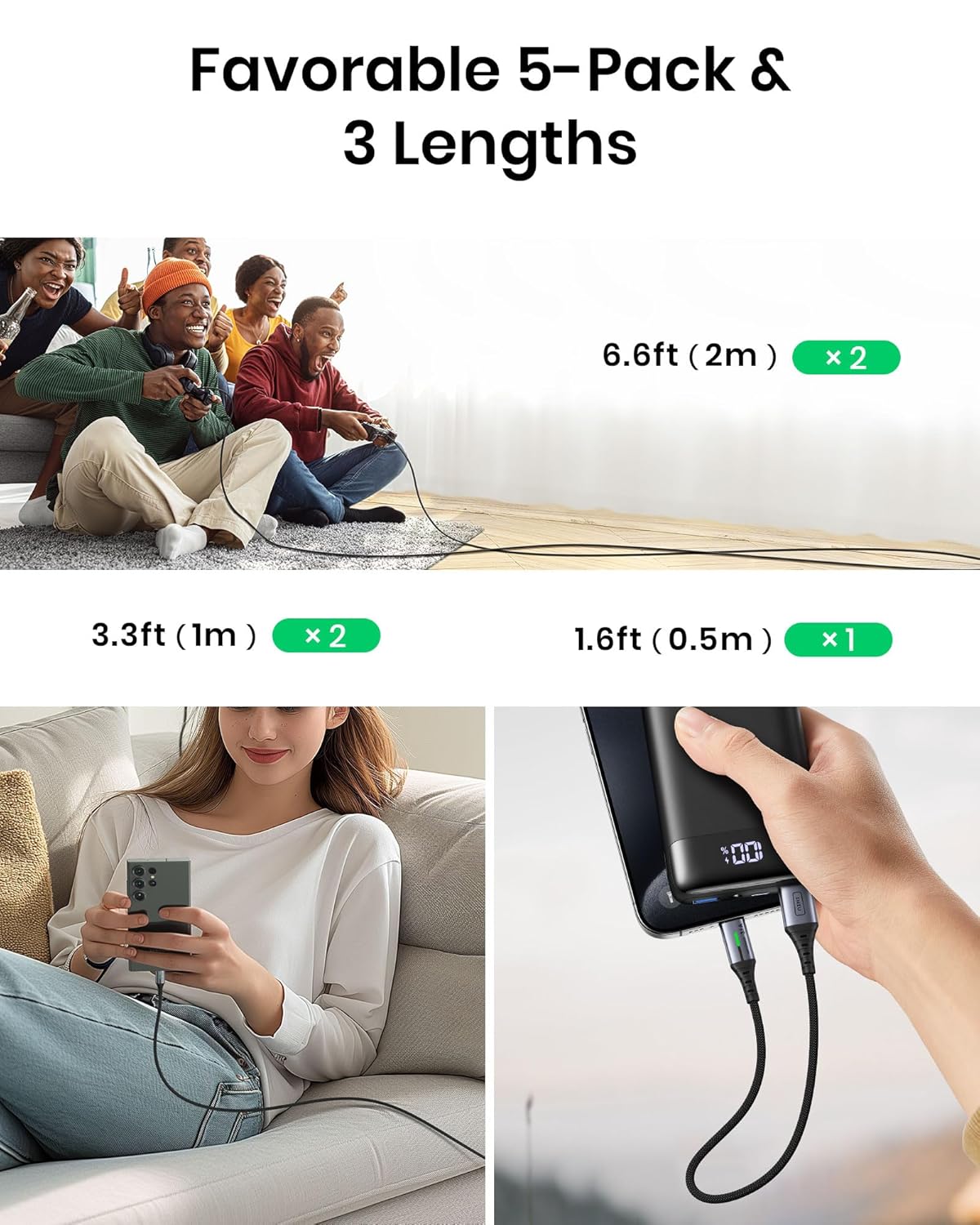 USB C Cable, INIU 3.1A Type C Cable Fast Charging (6.6ft), Zinc Alloy Braided Data USB-C Cable, USB A to USB C Charger Cable for iPhone 16 15 14 Pro Max iPad Samsung S22 S21 Huawei Xiaomi OnePlus - PuriLite