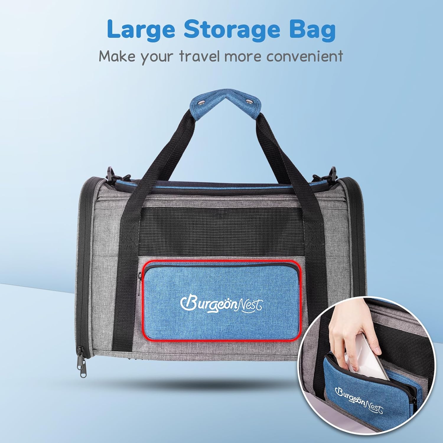 BurgeonNest Cat Carriers for Medium Cats Under 25 lbs, Pet Carrier for Cats with Unique Side Bag,Top Load Small Pet Carrier Soft-Sided Escape Proof with 4 Ventilated Windows - PuriLite