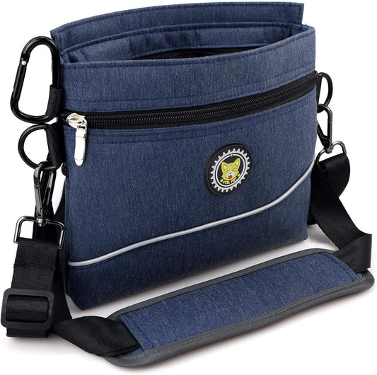 Dog Treat Pouch Bag with Magnetic Closure, 2 Zip Pockets, Dog Food Bag with Removable Inner Pocket, Padded Shoulder Strap, Perfect Food Bag for Agility Training - Including Carabiner - PuriLite