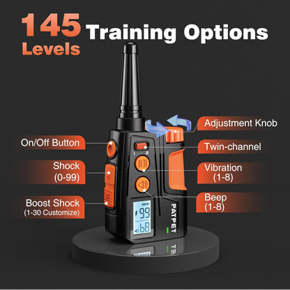 PATPET Dog Shock Collar with Remote, 4000 Ft 145 Levels Training Collar for Dogs Waterproof Rechargeable Electric Dog Collar for Small Medium Large Dogs(15-120 lbs) - PuriLite