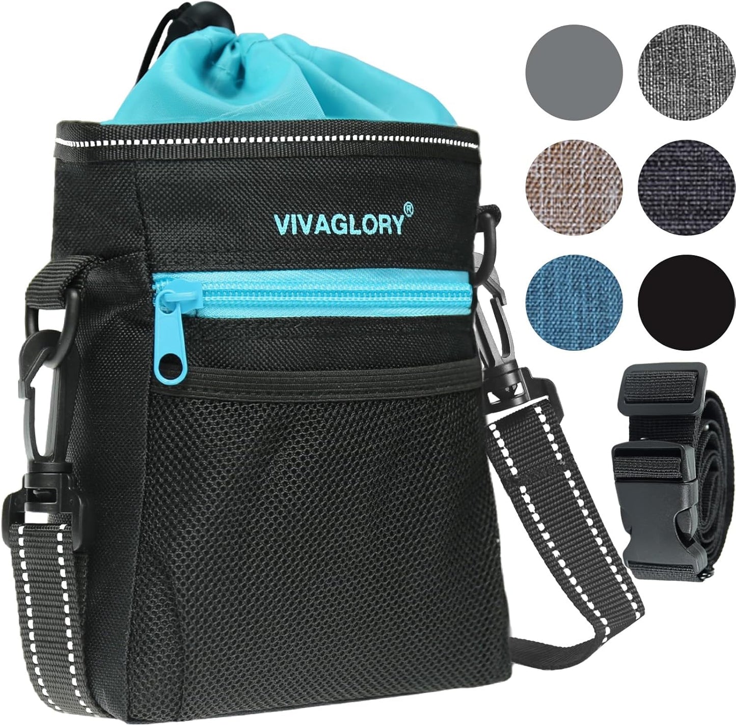 VIVAGLORY Dog Training Treat Pouch, 4Ways to Wear Dog Treat Bags, Built in Dog Waste Bag Dispenser Treats Training Bags with Reflective Adjustable Shoulder Strap, Heather Blue - PuriLite