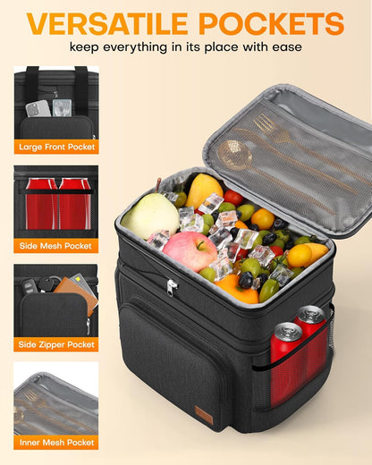 HOTOR Lunch Box for Men and Women - Leak-Proof Insulated Lunch Bag with Adjustable Shoulder Strap, Cooler Lunch Bag for Office, Picnic, Hiking, Beach, 1 Layer, Black, 11.0" x 7.1" x 8.3" - PuriLite