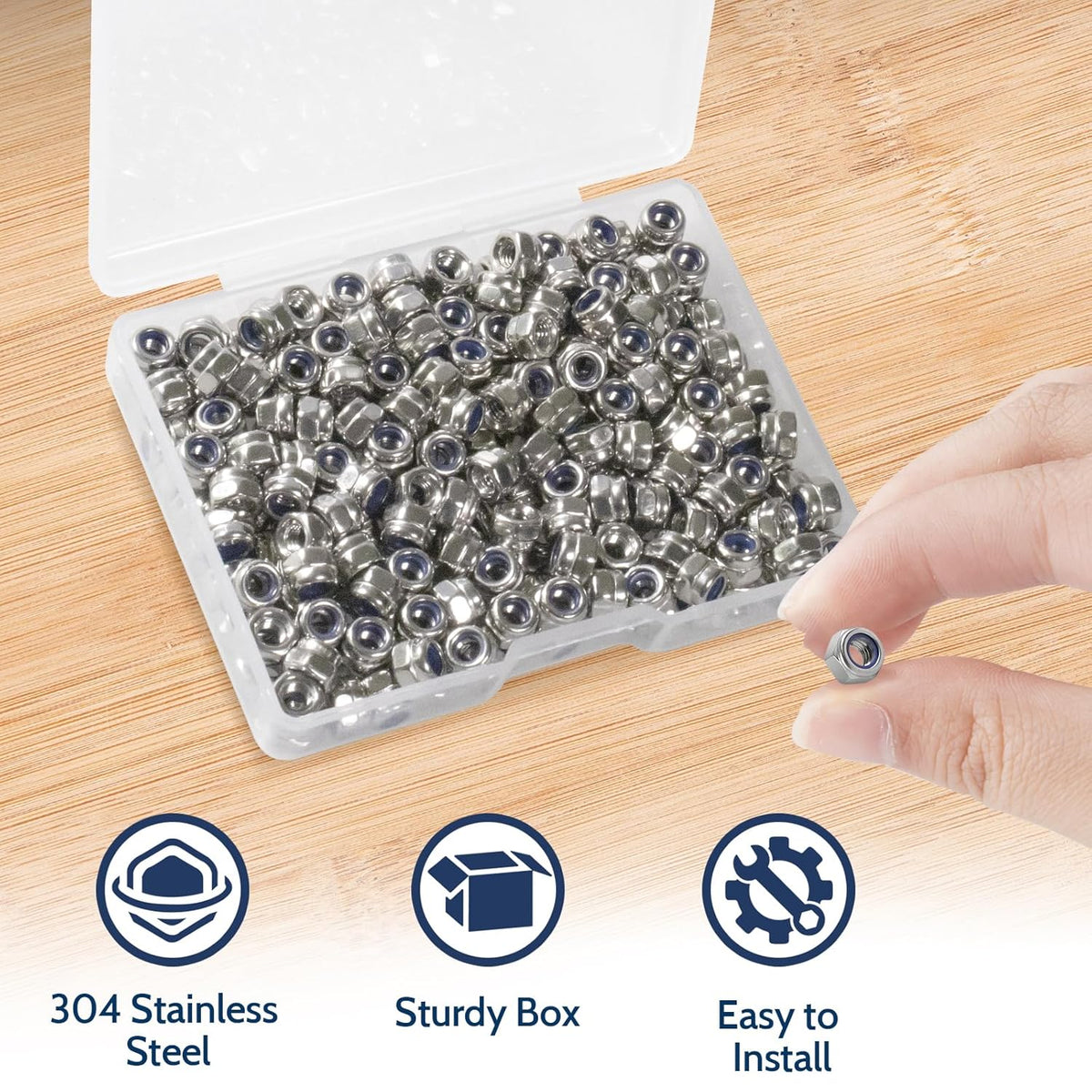 Vifmy 110 Pack 1/4"-20 Inch Lock Nuts,304 (A2-70) Stainless Steel Nylon Insert Locknuts,Standard Inch Thread Nylock Nuts for Bolts - PuriLite