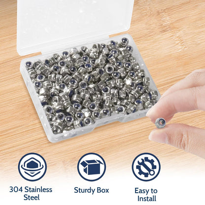 Vifmy 110 Pack 1/4"-20 Inch Lock Nuts,304 (A2-70) Stainless Steel Nylon Insert Locknuts,Standard Inch Thread Nylock Nuts for Bolts - PuriLite