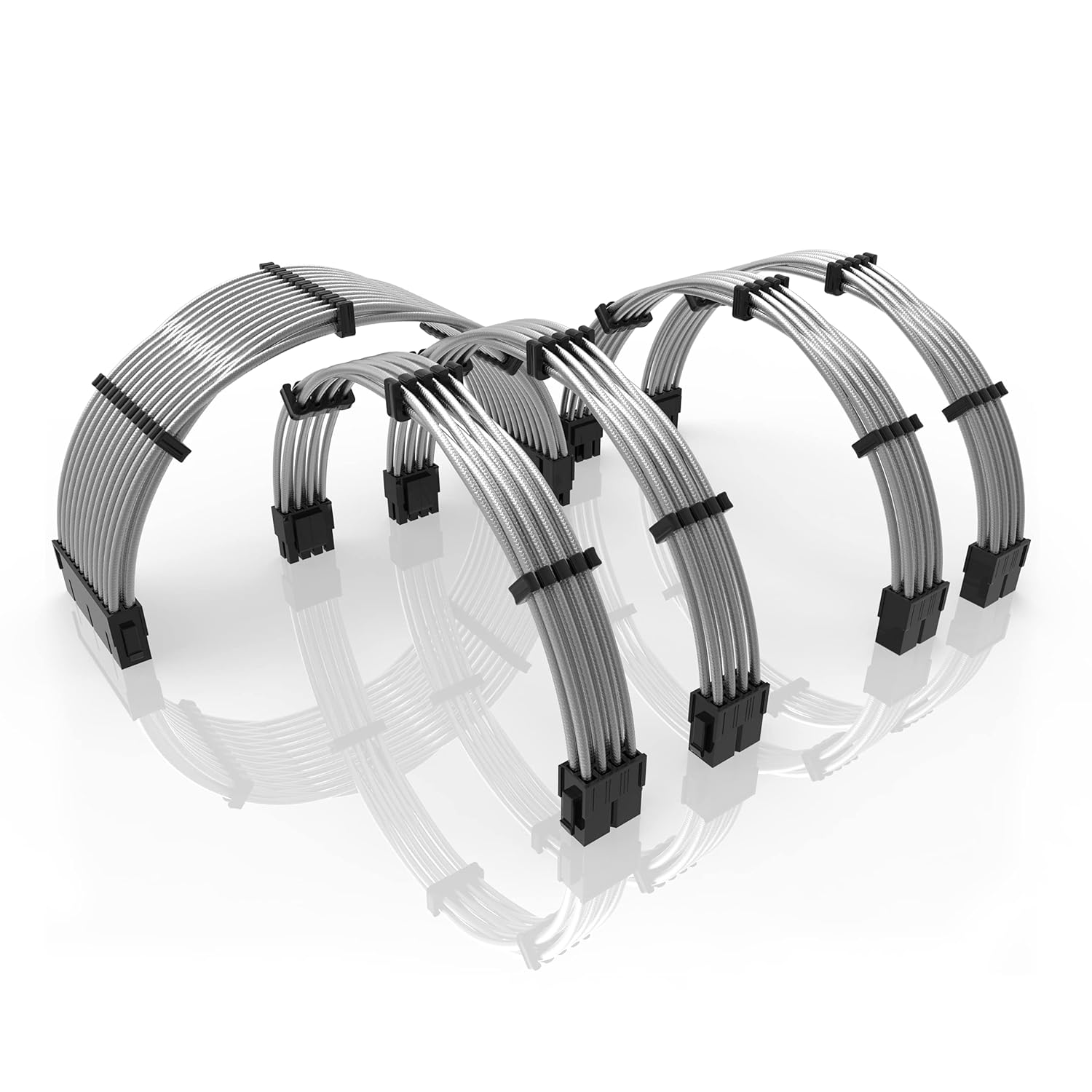 LINKUP - 30cm Super Soft and Flexible PSU Cable Extension Sleeved Custom Mod GPU PC Braided w/Comb Kit | 1 x 24 P (20+4) | 2 x 8 P (4+4) CPU | 2 x 8 P (6+2) GPU Set | 300mm - Blackgreen - PuriLite