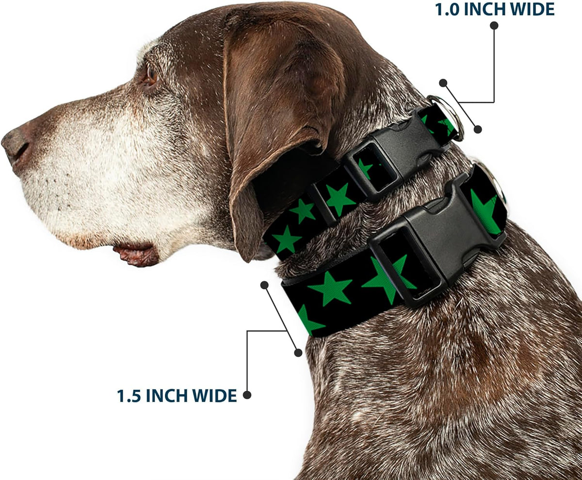 Buckle-Down PC-W21909-M Dog Collar Plastic Clip Buckle, 1"x11"-17", Star Black/White - PuriLite
