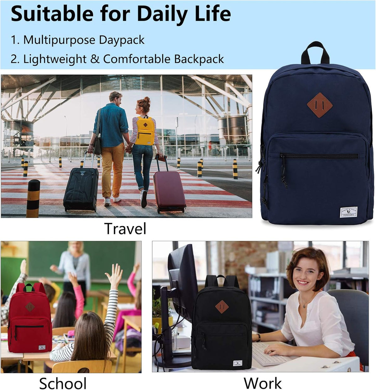 School Backpack for Kids,Lightweight Water Resistant Work Travel Backpack for Women Men Teens VONXURY - PuriLite