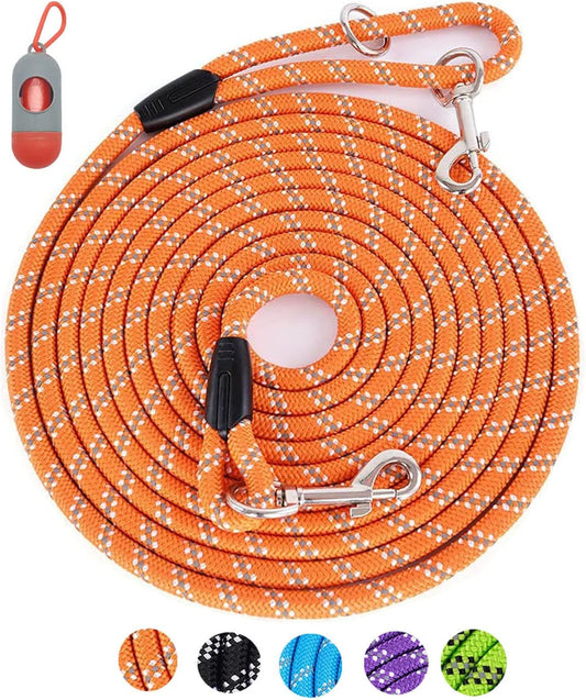 Long Rope Leash for Dog Training 10FT 16FT 30FT 50FT 100FT, Reflective Threads Check Cord Dog Leash Tie-Out Cable, Heavy Duty Dog Lead for Large Medium Small Dogs Outside Walking, Playing, Camping, or Yard - PuriLite