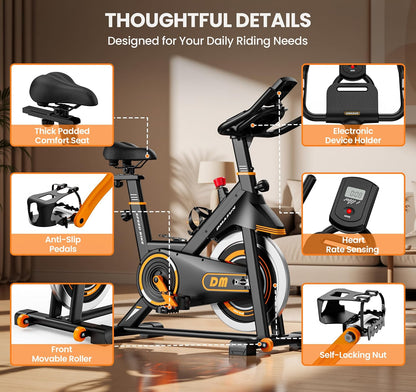 DMASUN Exercise Bike,350 LBS Magnetic Resistance Stationary Bike with 4 Way Adjustable Seat, Hand Pulse Heart Rate, LCD Display, Quiet Belt Drive for Home Cardio Workout