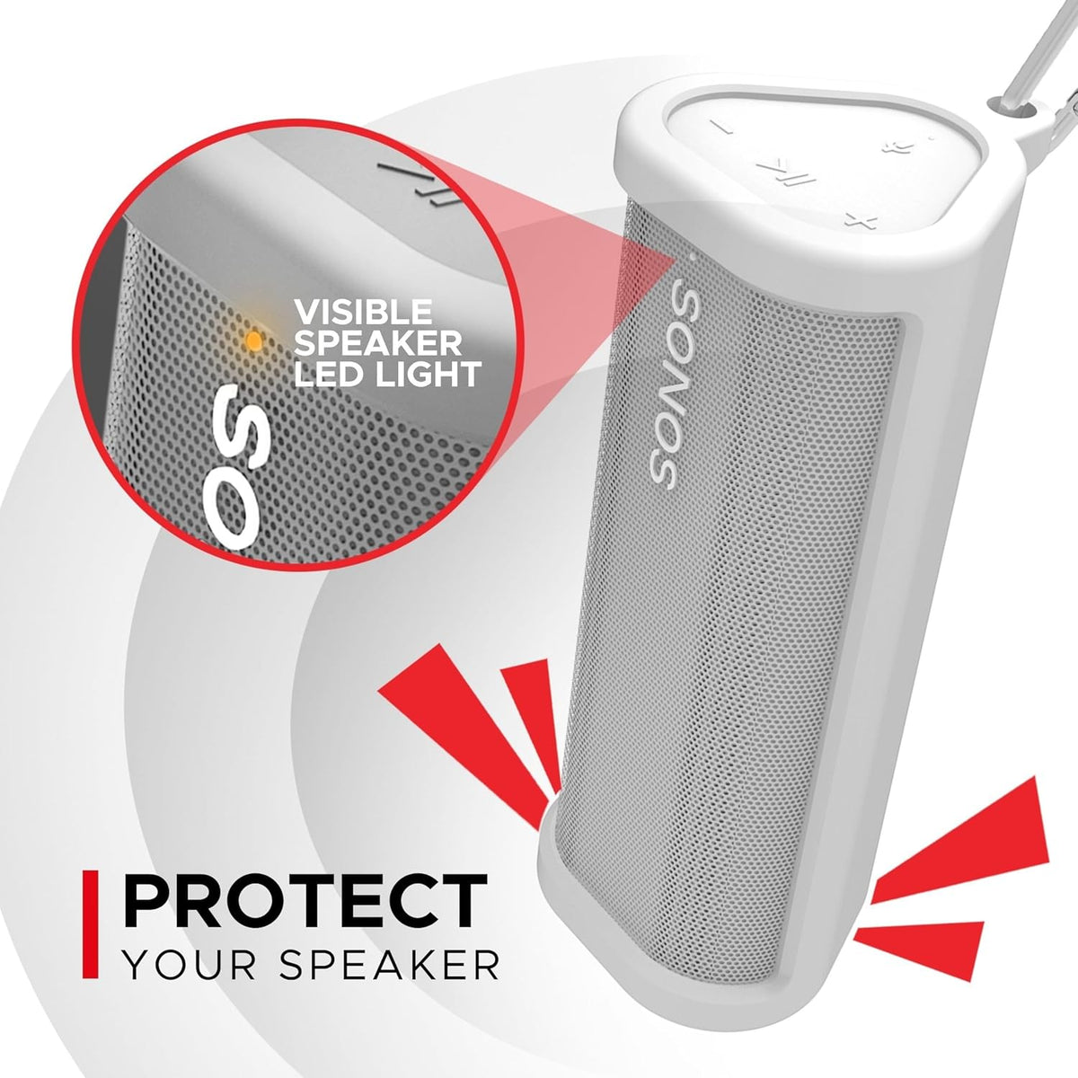 Heavy Duty Protective Silicone Carrying Case for Sonos Roam 2 | New White Color | Now Includes Bluetooth Button for Roam2 | Protect Your Wireless Bluetooth Speaker Using This Cover/Sleeve - PuriLite