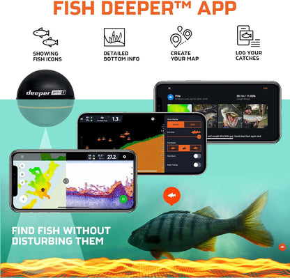 Deeper PRO+ 2 Sonar - Portable Fish Finder and Depth Finder for Kayaks, Boats and Ice Fishing with GPS Enabled | Castable Deeper Sonar with Free User Friendly App - PuriLite