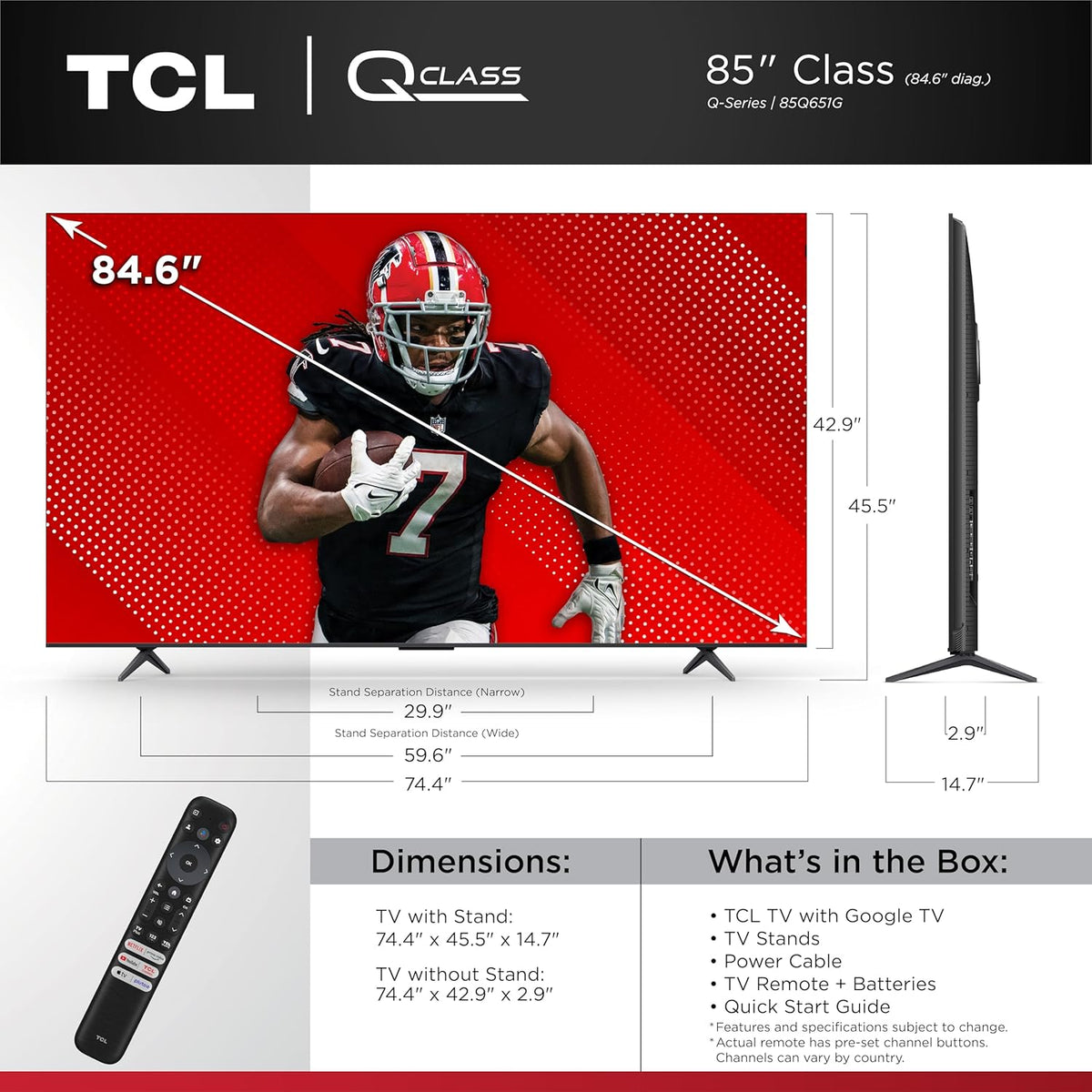 TCL 65-Inch Q65 QLED 4K UHD Smart TV with Google TV (65Q651G-CA, 2024 Model) Dolby Vision, Dolby Atmos, HDR Pro+, Game Accelerator Enhanced Gaming, Voice Remote, Works with Alexa, Streaming Television - PuriLite