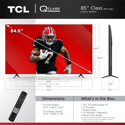 TCL 65-Inch Q65 QLED 4K UHD Smart TV with Google TV (65Q651G-CA, 2024 Model) Dolby Vision, Dolby Atmos, HDR Pro+, Game Accelerator Enhanced Gaming, Voice Remote, Works with Alexa, Streaming Television - PuriLite