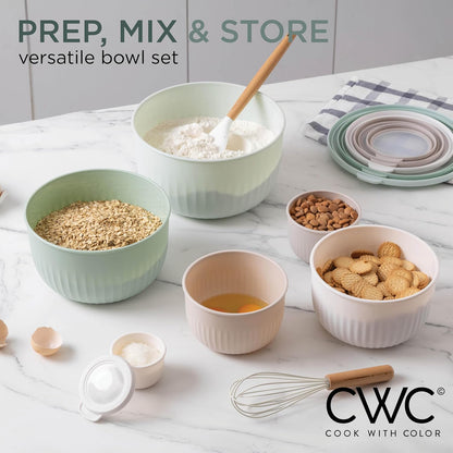 COOK WITH COLOR Prep Bowls with Lids- 8 Piece Nesting Plastic Small Mixing Bowl Set with Lids (Teal Ombre) - PuriLite