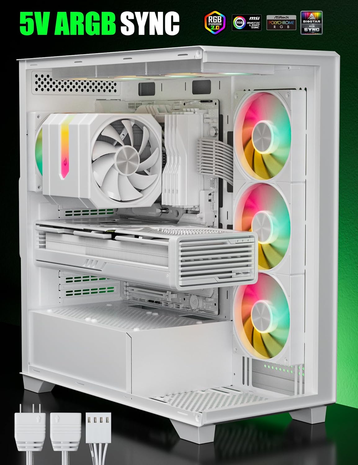 upHere White Dual-Tower 5V ARGB CPU Air Cooler, 6×Ф6mm Heatpipes,Dual PWM Fan Computer Cooling,TDP 265W, Intel LGA2066/2011/1700/1851/1200/115X; AMD AM4/AM5 (158mm in Height) up2TC6 - PuriLite