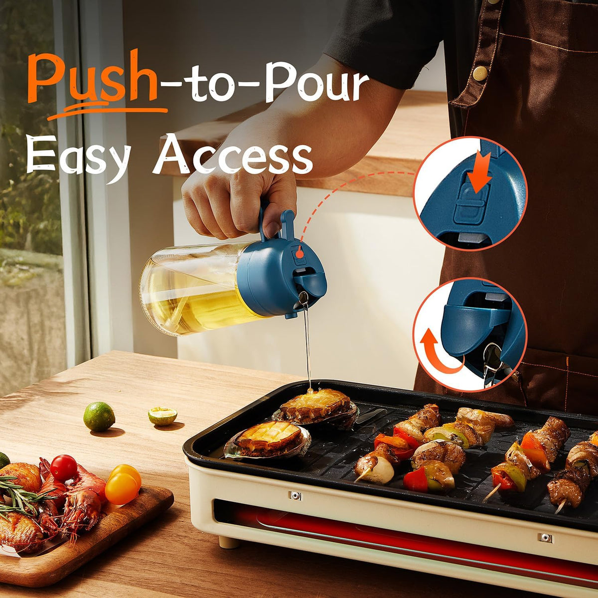 Purilite Select 470ml Glass Oil Sprayer &amp; Dispenser Bottle – 2-in-1 Flip Top - PuriLite