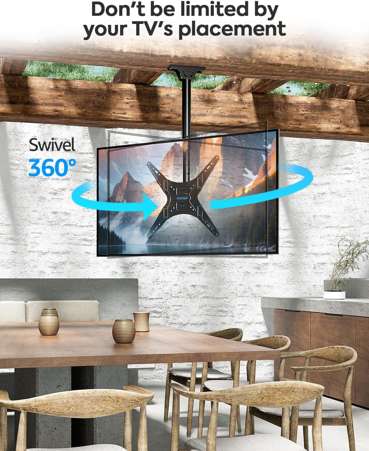 MOUNTUP Ceiling TV Mount for Most 24''-65'' TVs, Hanging TV Ceiling Mount for 32 43 50 55 60 65 inch TVs, Full Motion Height Adjustable TV Mount Bracket, Holds up to 99lbs, Max VESA 400x400mm, MU0039 - PuriLite