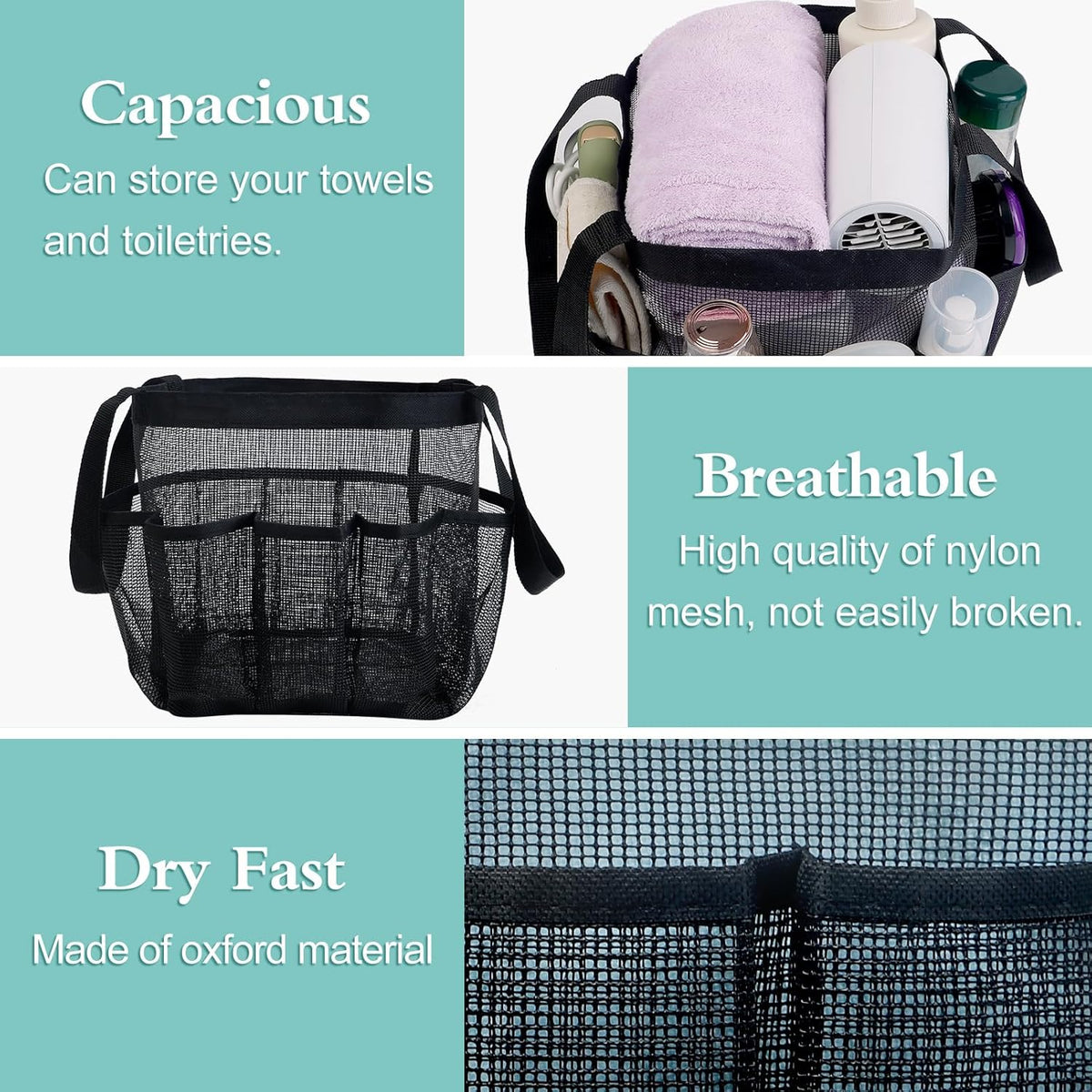 Attmu Mesh Shower Caddy Portable for College Dorm Room Essentials with 8 Pockets, Hanging Shower Caddy Basket Tote Bag Toiletry Accessories for Bathroom - PuriLite