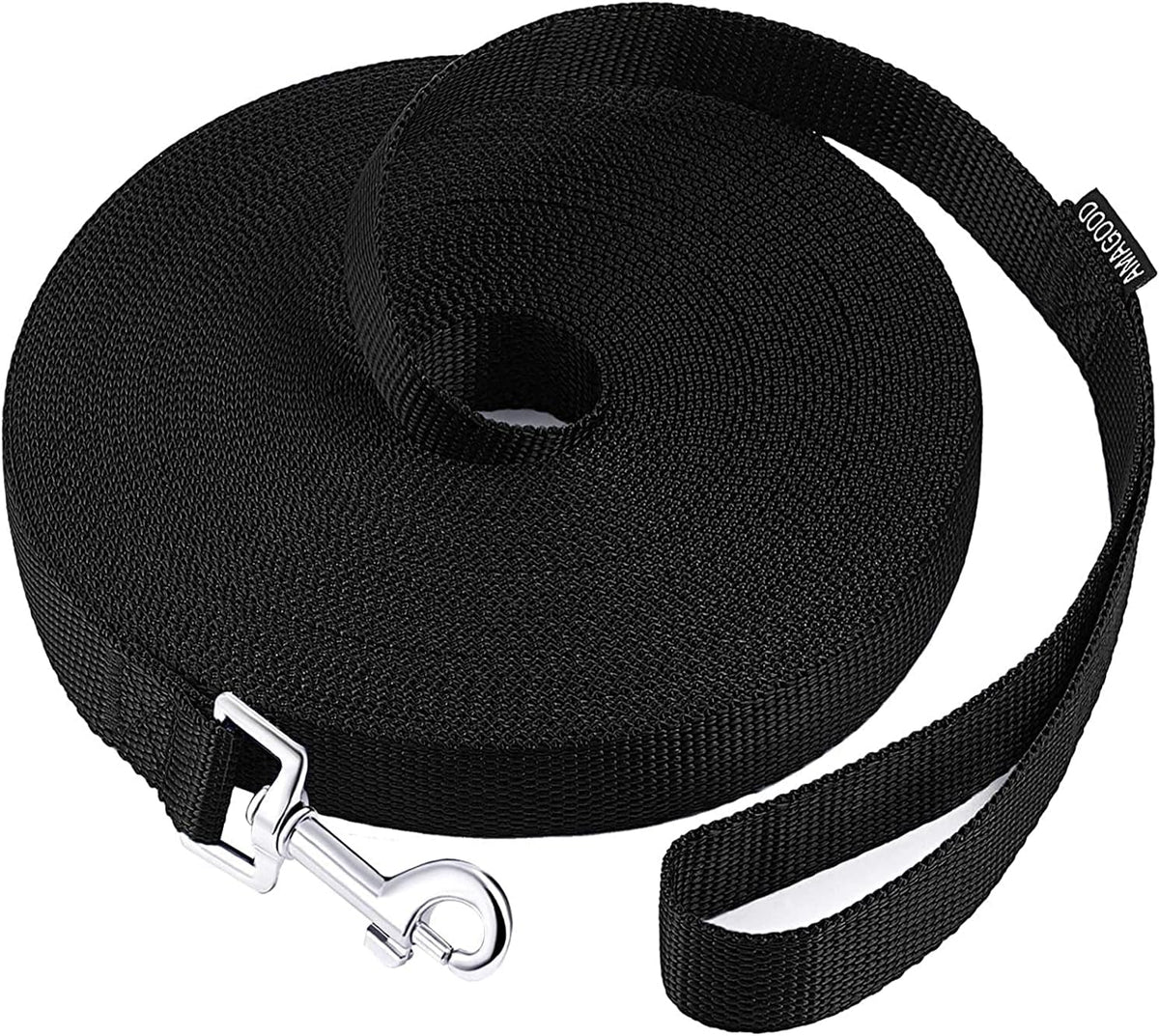 AMAGOOD Dog/Puppy Obedience Recall Training Agility Lead-15 ft 20 ft 30 ft 50 ft Long Leash-for Dog Training,Tie Out,Play,Safety,Camping (15 feet, Black) - PuriLite