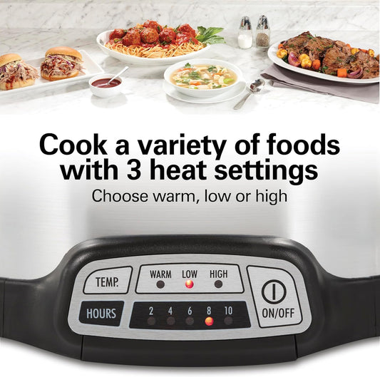 Hamilton Beach Programmable Slow Cooker, 6 Quart Capacity, Silver, 33463 - PuriLite