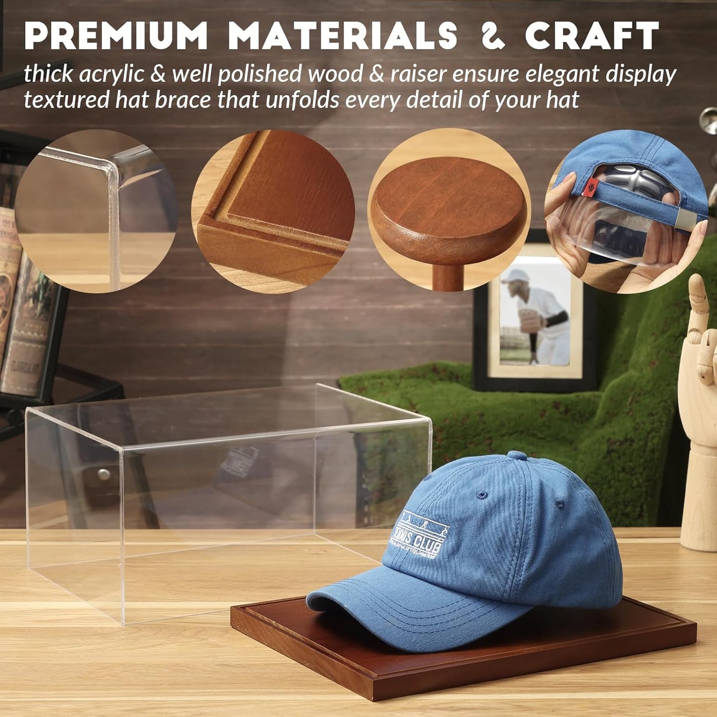 JupDec Baseball Display Case, Clear Cube Baseball Holder with Wooden Base, Autograph Baseball Stand Box for Single Ball, Acacia Wood, Brown, 1 Pack - PuriLite
