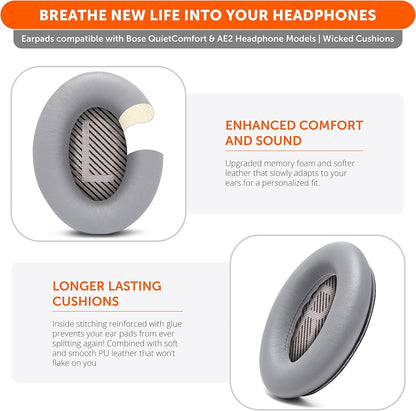 WC Wicked Cushions Upgraded Replacement Ear Pads for Bose QC35 & QC35ii (QuietComfort 35) Headphones & More - Softer Leather, Luxurious Memory Foam, Added Thickness, Extra Durability | Navy Tiger - PuriLite
