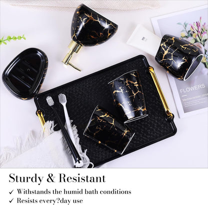White Bathroom Accessories Set,Modern Countertop Bathroom Decor,Luxury 6 Piece Bathroom Accessory Set,Complete with Soap Dispenser,Toothbrush Holder,Tumbler,Tray - PuriLite