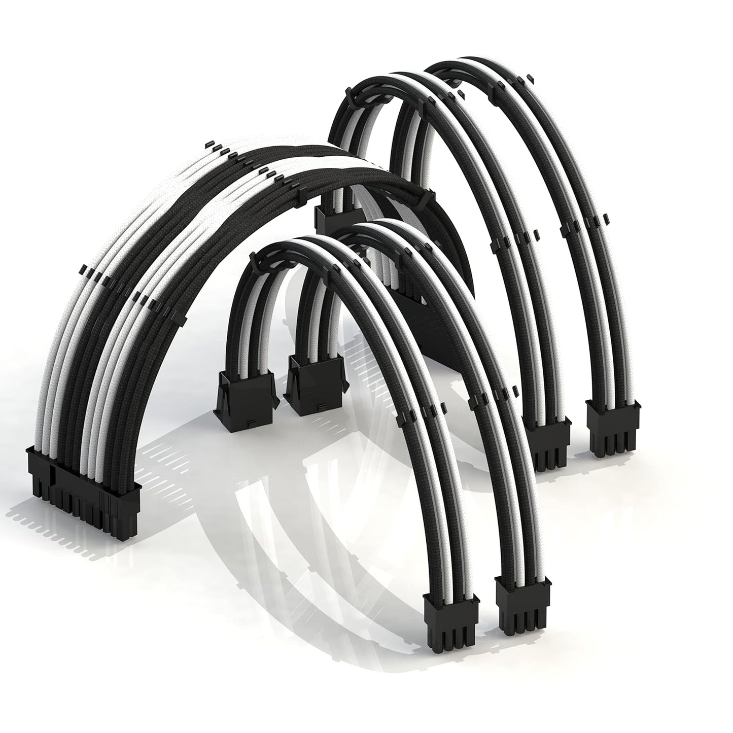 LINKUP - 30cm Super Soft and Flexible PSU Cable Extension Sleeved Custom Mod GPU PC Braided w/Comb Kit | 1 x 24 P (20+4) | 2 x 8 P (4+4) CPU | 2 x 8 P (6+2) GPU Set | 300mm - Blackgreen - PuriLite