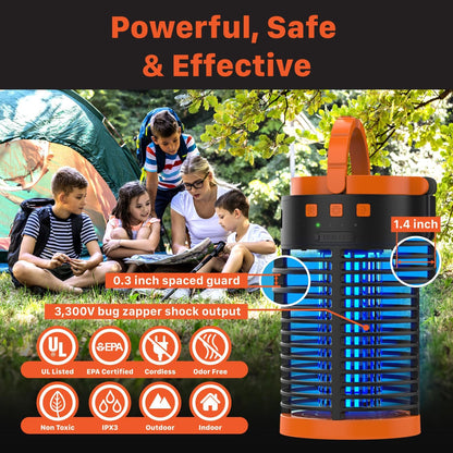 FosPower Bug Zapper 5-in 1 Outdoor/Indoor Mosquito Zapper, Solar Power Bank 29600mWh, Flashlight, Tent Light, Emergency SOS Signal for Camping Essentials, Backyard, Home, Patio - PuriLite