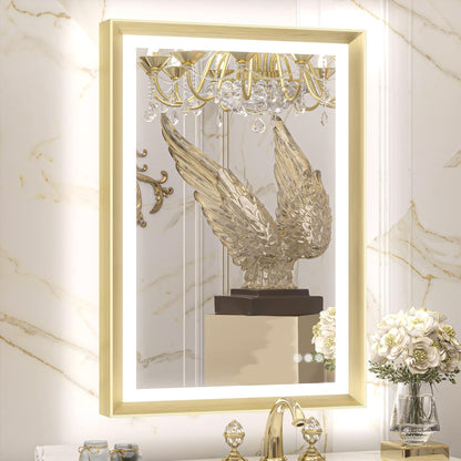 TETOTE 28x36 LED Mirror for Bathroom Black Metal Frame Frontlit & Backlit Lighted Vanity Mirror Baroque Gothic Anti Fog Stepless Dimmable White/Warm/Natural,Wall Mounted(Horizontal/Vertical) - PuriLite