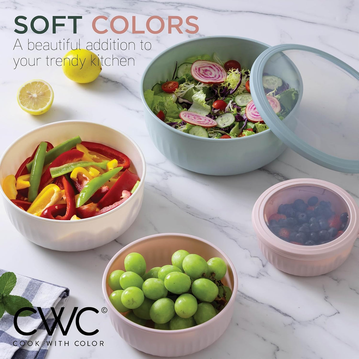 COOK WITH COLOR Prep Bowls with Lids- 8 Piece Nesting Plastic Small Mixing Bowl Set with Lids (Teal Ombre) - PuriLite
