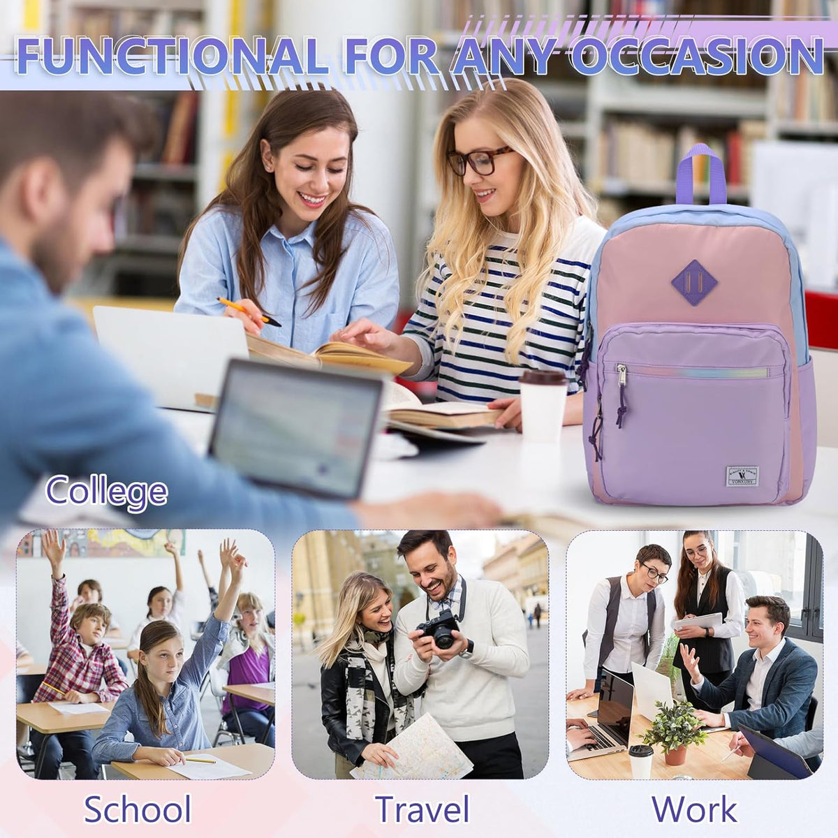 School Backpack for Kids,Lightweight Water Resistant Work Travel Backpack for Women Men Teens VONXURY - PuriLite