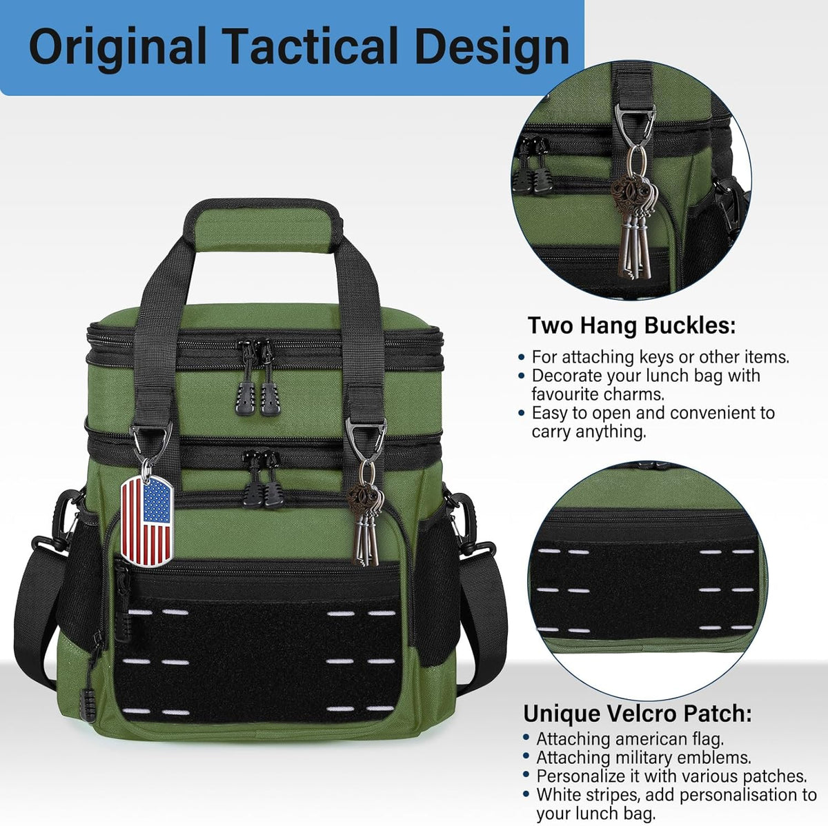Lunch Box Cooler Bag - Insulated Tactical Lunchbox for Men - XLarge Lunch Pail Lunch Kit for Adults Work Outdoor Shifts Trips Black Camo 25L - PuriLite