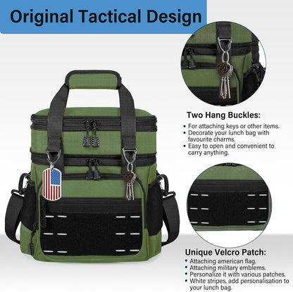 Lunch Box Cooler Bag - Insulated Tactical Lunchbox for Men - XLarge Lunch Pail Lunch Kit for Adults Work Outdoor Shifts Trips Black Camo 25L - PuriLite
