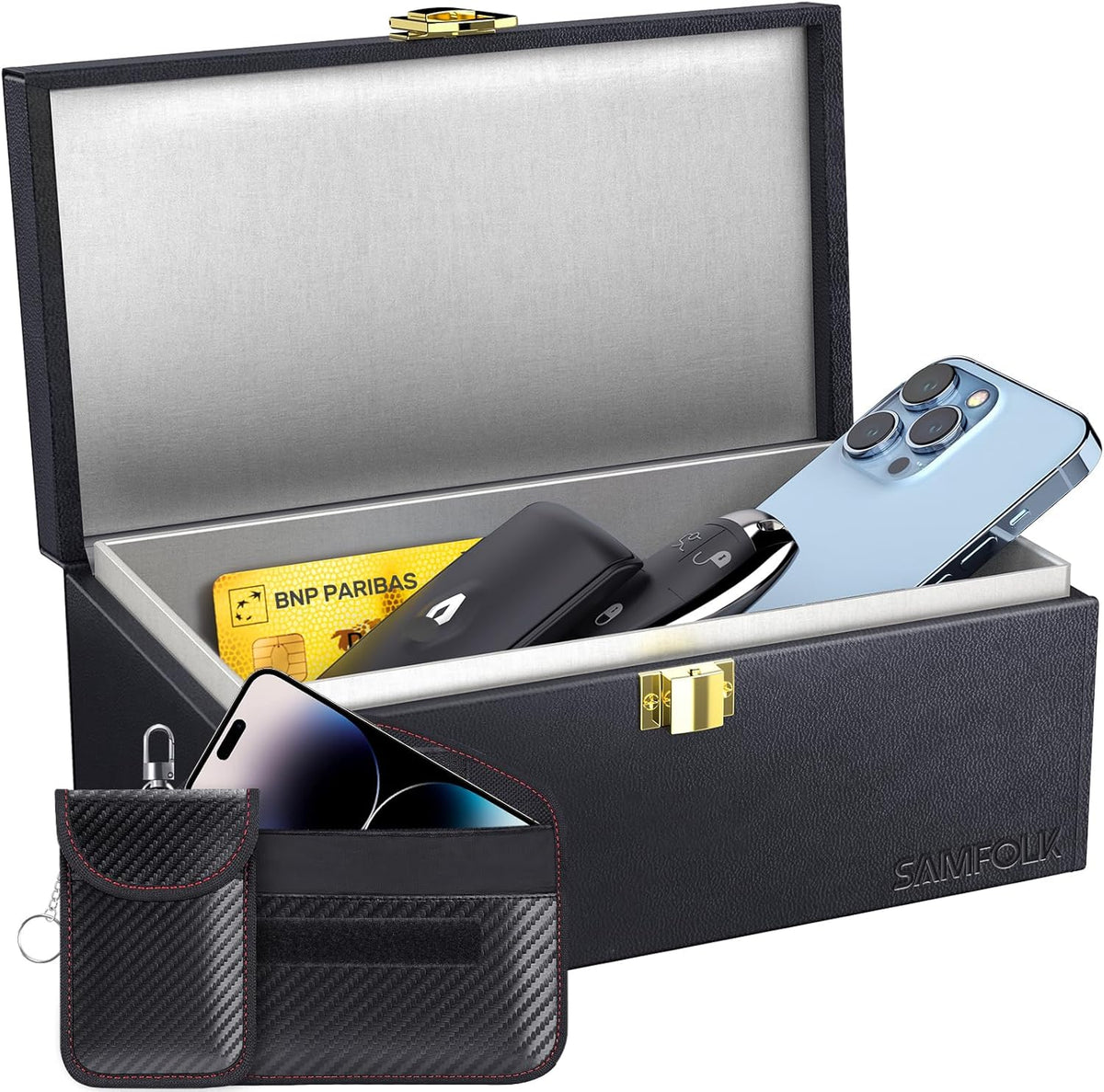 Samfolk Faraday Box with Faraday Pouchs, Faraday Box for Car Keys,RFID Key Fob Protector Anti-Theft Key Fob Box, Anti-Theft Cages for Car Keys, Phone and Credit Card - PuriLite