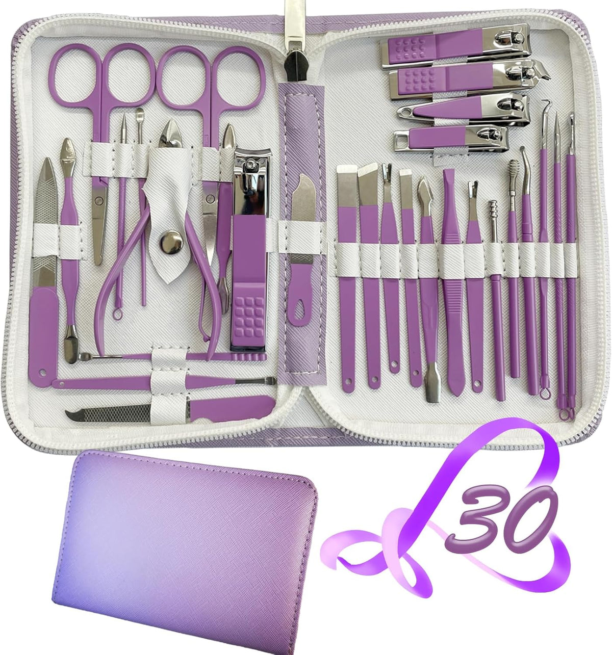 Manicure Set 30 in 1 Nail Clipper set, REDFLOW nail clippers, fingernail & toenail clippers, Manicure Tools, pedicure tools, Suitable for Travel Manicure Kit, Nail Set Kit With Everything Profe - PuriLite