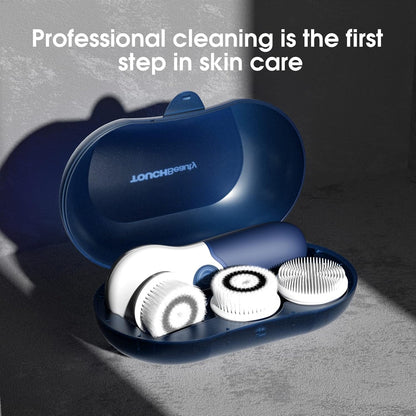 Facial Cleansing Brush Electric Facial Exfoliating Massage Brush with 3 Cleanser Heads and 2 Speeds Adjustable for Deep Cleaning, Removing Blackhead, Face Massaging - PuriLite