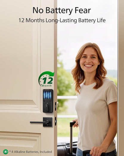 Philips Fingerprint Keyless Entry Door Lock, Electronic Door Lock with Touchscreen, Long-Lasting Battery, Auto Locking, One-Time Code, Keypad Deadbolt, One-Touch Locking, Matte Black - PuriLite