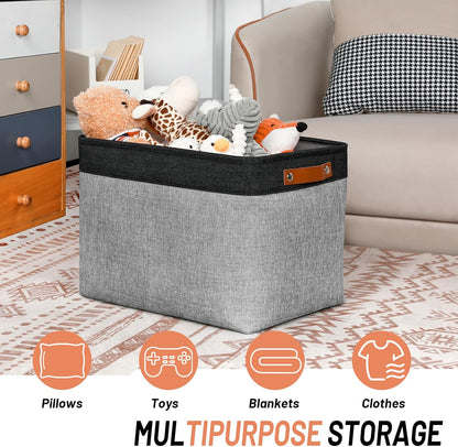 DULLEMELO Storage Baskets for Shelves, Fabric Collapsible Rectangular Storage Bins for Shelves, Closets, Nursery, Home, Office, Empty Gift Baskets (White&Teal) - PuriLite