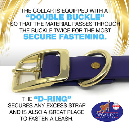 Regal Dog Products Medium Black Waterproof Dog Collar with Gold Buckle, Resilient and Durable Materials, Comfortable Design - for Small, Medium, and Large Breed Dogs - PuriLite