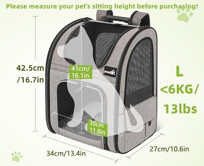 Pecute Pet Carrier Backpack, Dog Carrier Backpack Expandable with Breathable Mesh for Pets ＜6kg, Pet Backpack Carrier for Hiking Travel Camping Outdoor - PuriLite
