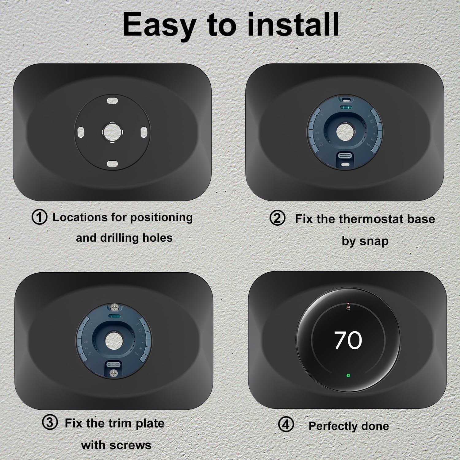 BAOKZZOM Nest Thermostat Wall Plate Cover Replacement Compatible with Google Nest Learning Thermostat (4th Gen), Practical Nest Learning Thermostat 4 Trim Kit, Snap fit Design (Black, 1 Pack) - PuriLite