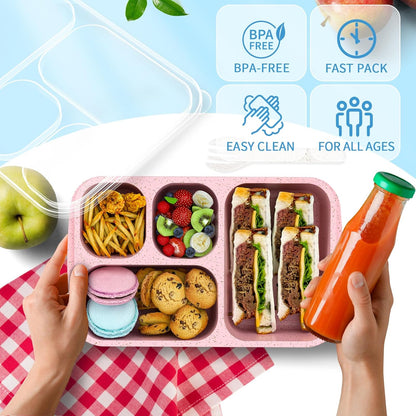 Large Capacity Bento Box for Adults, 4-Piece Set – Stackable Lunch Box with 4 Compartments, Microwave & Dishwasher Safe, Reusable Meal Prep Containers, Snack Containers for Kids & Adults (4 Colors) - PuriLite